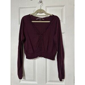 Aeropostale Seriously Soft Long Sleeve Crop Top Y2K Burgundy Size Large L